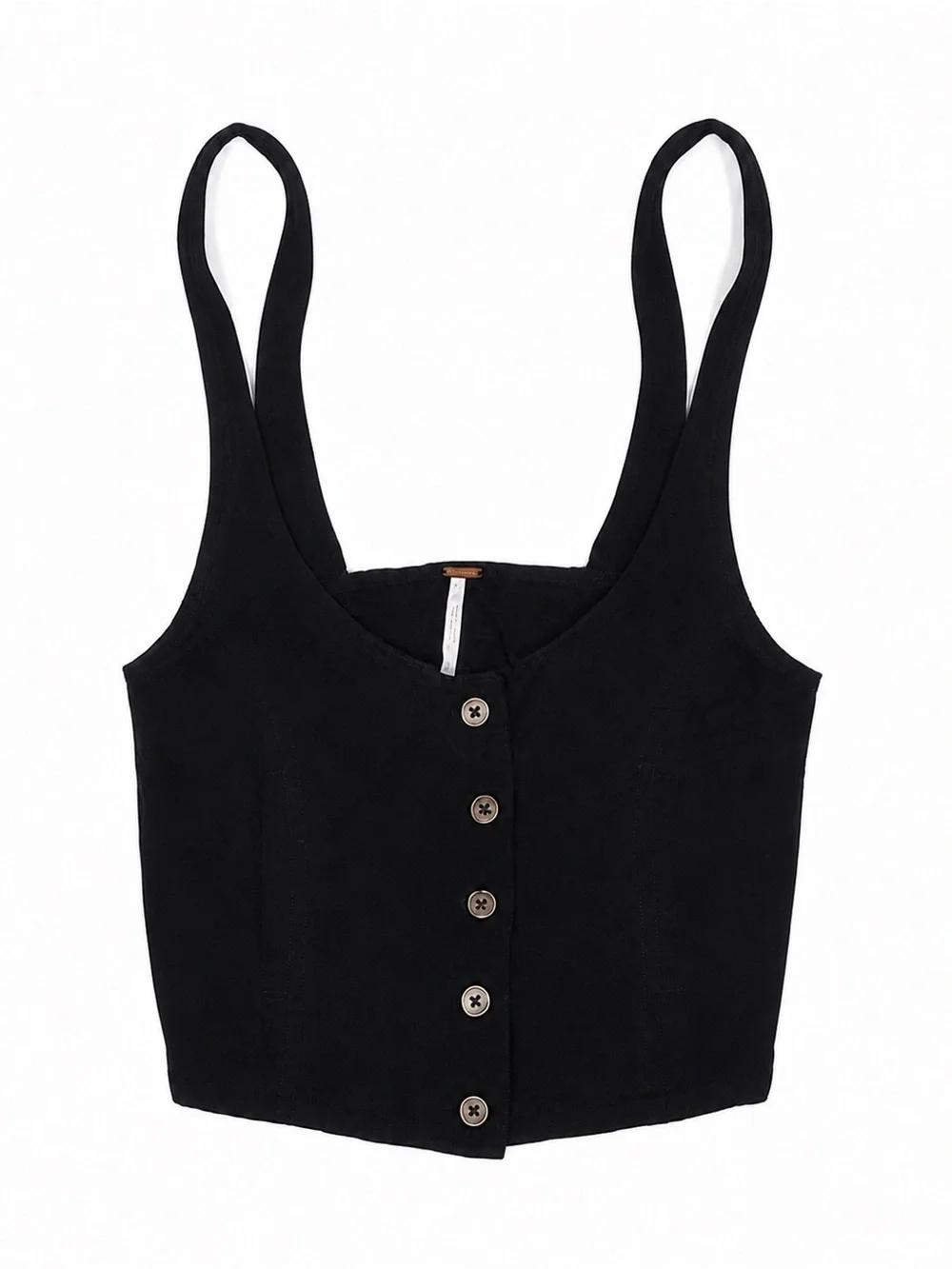 Free People Black Button-Front Crop Tank